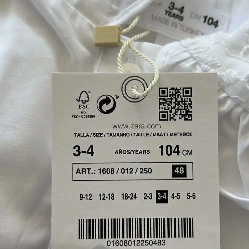 ZARA Kids White Tiered Dress with Embroidered Collar NWT Size 3T 4T
